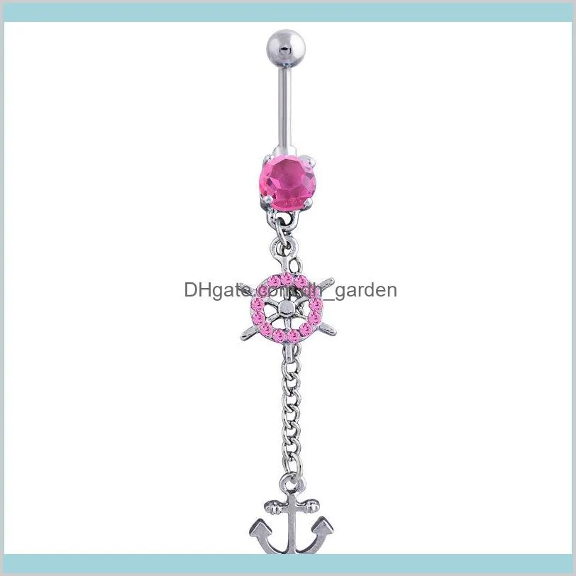 sexy anchor wasit belly dance crystal body jewelry stainless steel rhinestone navel & bell button piercing dangle rings for women