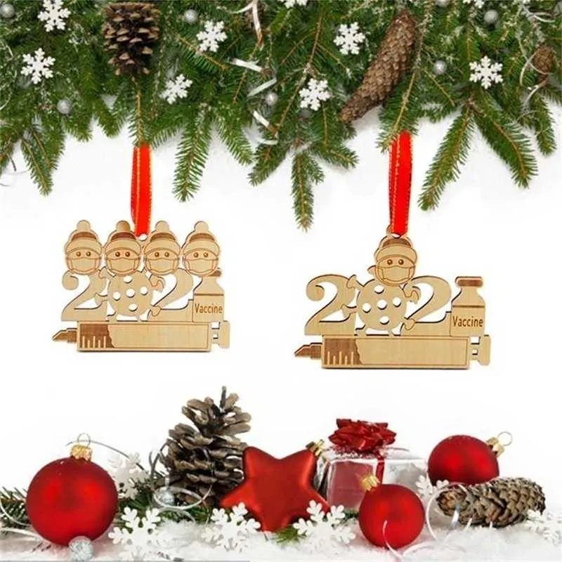 Рождественская елка орнаменты сосны ветви кулона вакцина семейство деревянные ремесла DIY украшения поставки 211104