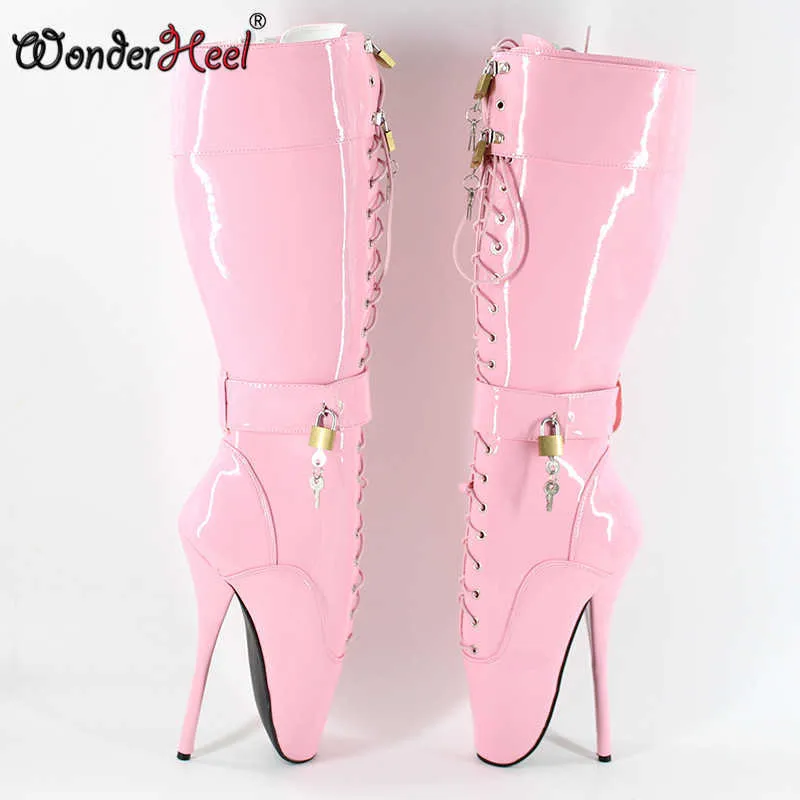 Black Lockable Padlocks Knee High Ballet Boots Ultra High Heel 18cm Stiletto Heel Sexy Fetish Women Fashion Shoes 2024 From Factory Cong07 Bulk 70.24 DHgate.Com