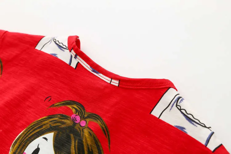  Summer 100% Cotton Red Cartoon Girls Clothes Short Sleeve O-Neck T Shirt Kids Girl (8)