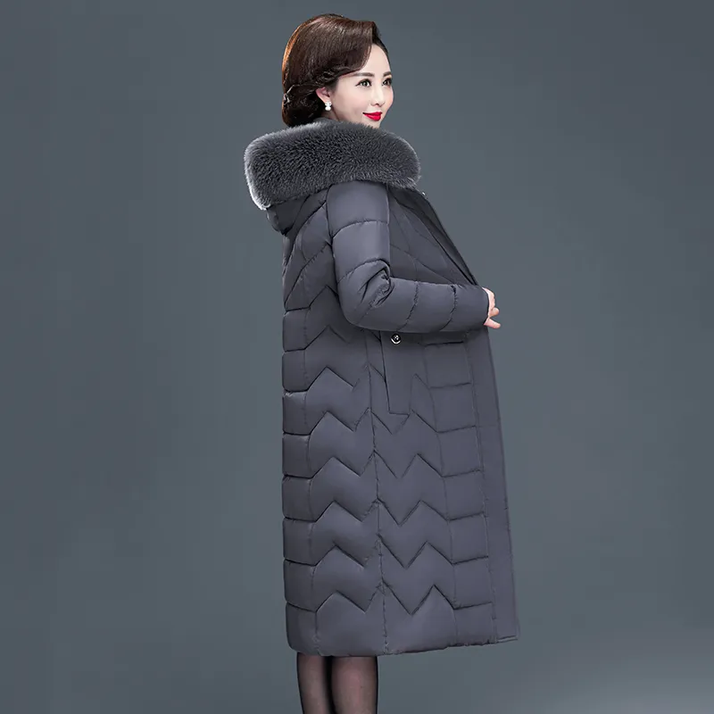 X-long Women Coats parkas Slim Office Ladies Solid Women's Winter Jacket Hooded With Fur Collar Thick Cotton Padded Parkas