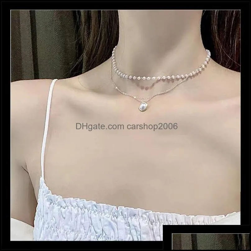 Fashion Pearl Necklace Cute Double Layer Link Chain Pendant Neck Pendants Necklaces Women Jewelry Accessories Classic Gift Chains