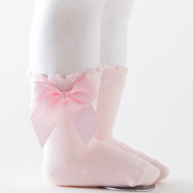 Acheter 1 paire de chaussettes pour bébé fille, en coton, confortables,  avec nœuds hauts aux genoux, pour nouveau-né