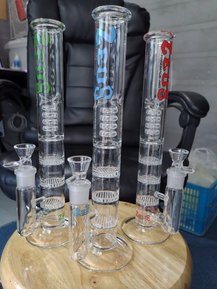 Bong Dab Rig Stickers Water Pipes Thick Glass Honeycomb Perc Matrix Percolator Bongs Heady Glass Pipe Wax Oil Rigs Joint 18.8MM zeusartshop