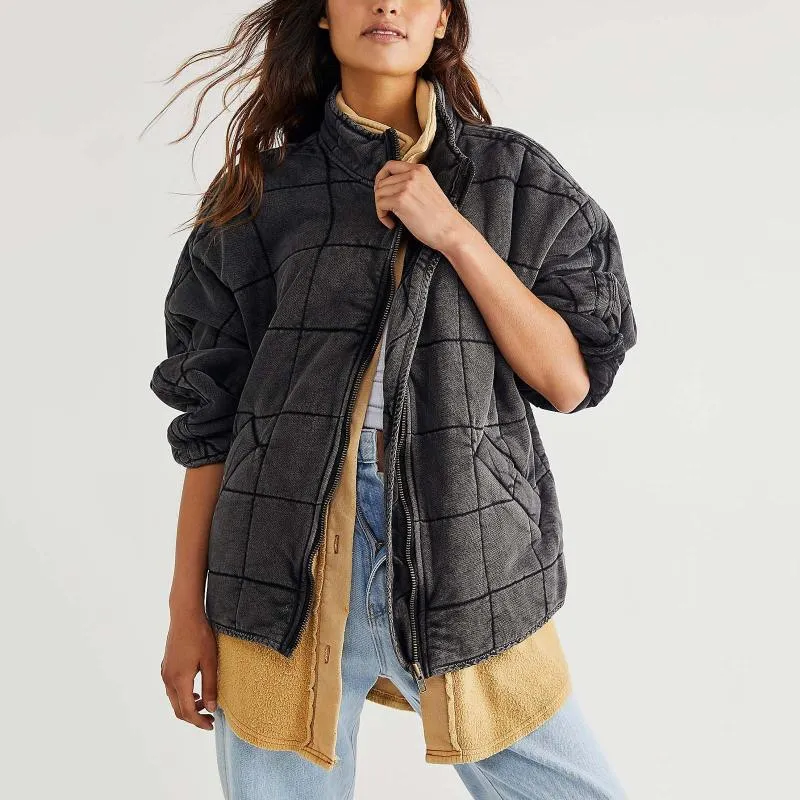 Jaquetas das Mulheres Jaqueta de Inverno Mulheres Quilted Casaco com zíper Manga de manga longa grossa com bolsos Outerwear Chaqueta Mujer Casaco Feminino