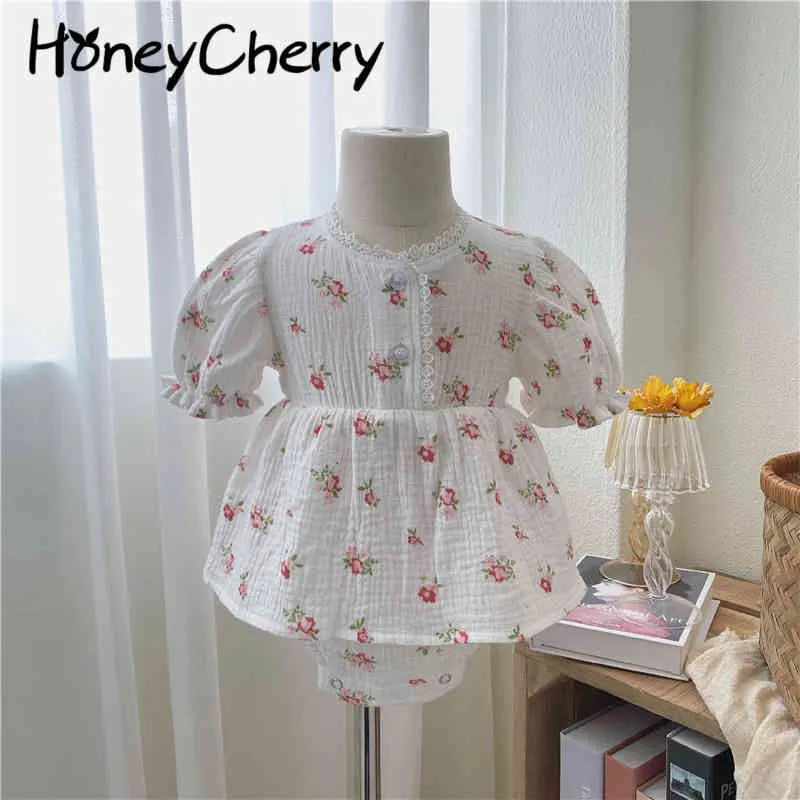 Summer floral Bodysuits dress born lace western-style princess baby girl outfit 210515