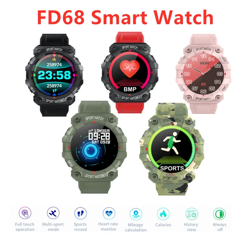 FD68 Smart Armband Armbänder USB Herzfrequenz Blutdrucküberwachung Anruferinnerung 1.3 "LCD-Bildschirm IP68 Sportmodell Kalorien Passierer Fitness Tracker