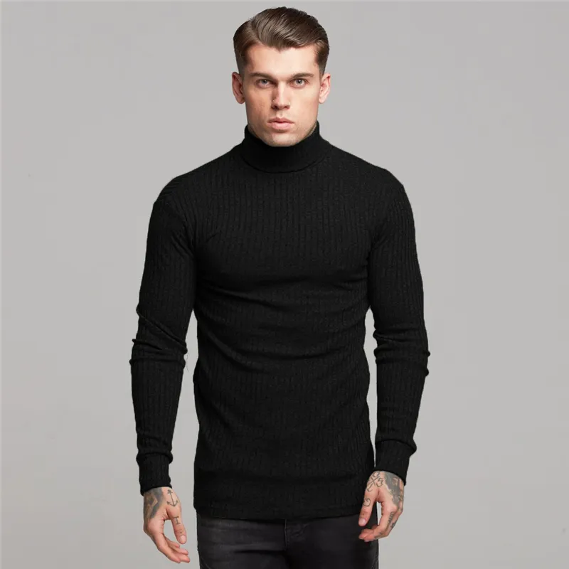 New Spring High Neck Warm Sweater Men Turtleneck Mode Märke Mens Sweaters Slim Fit Pullover Män Knitwear Man 210421