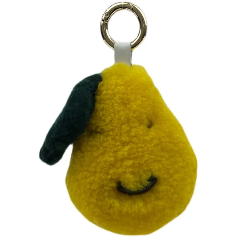 Real Shearling lamb Fur Pompom Keychain Fruit Pear Key Ring Purse Bag Charm Outdoors Fluffy Cute Gift For Women Drop
