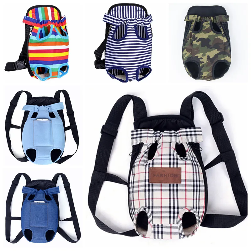 Fashion Pet Dog Carrier Backpack Rainbow Lattice Camouflage Outdoor Travel Products Breathable Shoulder Handle Bags for Small Dogs Cats (L, Bule)