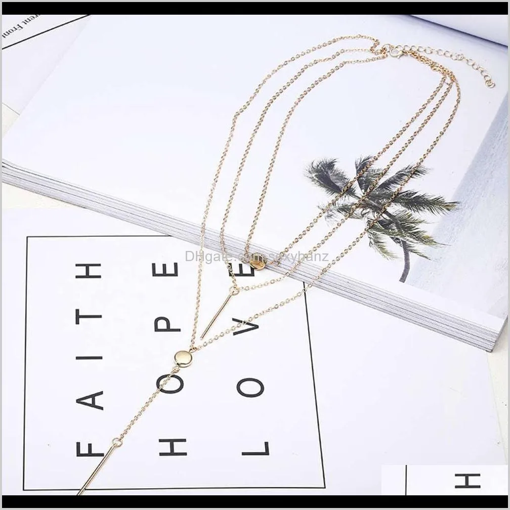 2021 fashion collarbone short necklace pendant sweater women`s crystal small round dot multi-layer neck chain