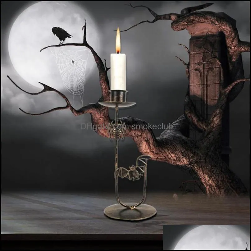 Candle Holders Stand Eye-catching Rust-proof Wrought Iron Halloween Themed Display Home Candlestick Party
