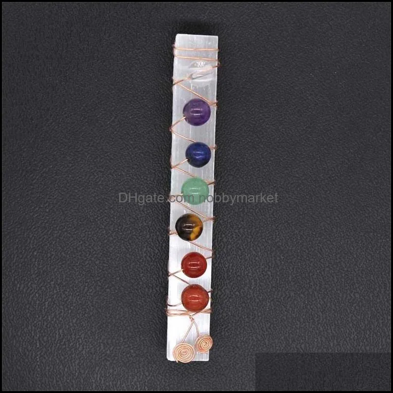 Seven Chakra Healing Crystals Stones Selenite Stick Wand For Yoga Meditation Spiritual Reiki Beads Wire Wrapped Heali Qylbcm Ezrdd 403