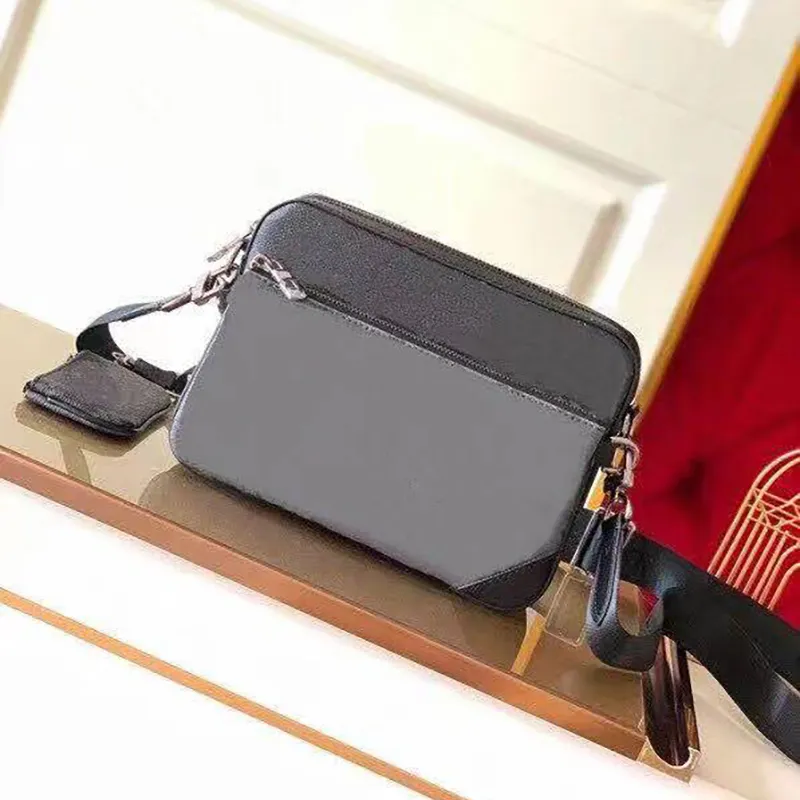 High-quality leather trendy tote bag, shoulder bag, multi-pocket accessory purse, men`s favorite accessory bag is a mini 3-piece cross-body bag