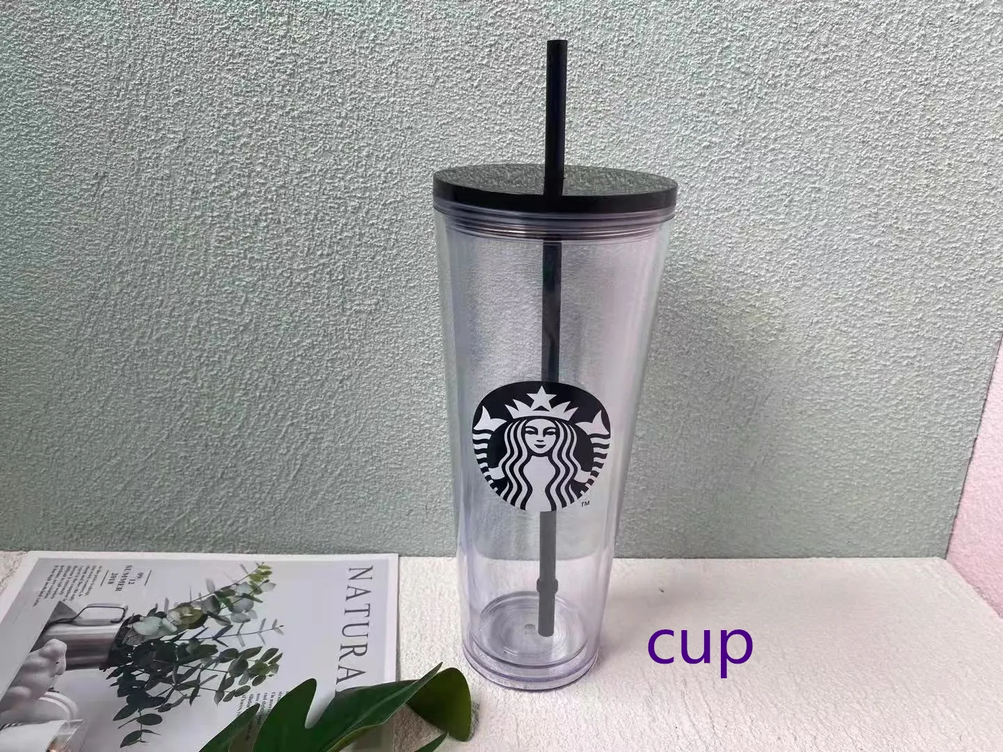 Starbucks 20 pieza 24 oz / 16oz Double pl￡stico taza de fondo Taza de la diosa Tapa de regalo Reutilizable Transparente Tumblers Paja