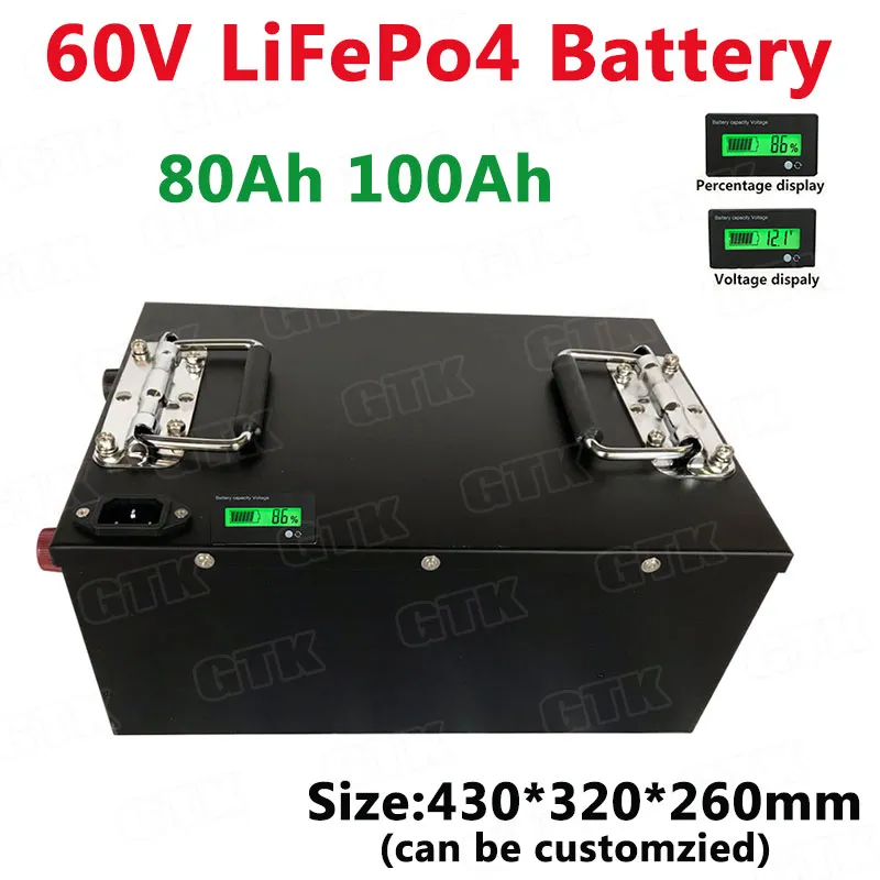 GTKリチウムLifePO4 60V 80AH 100AHバッテリーパックソーラーホームシステムストレージテレコミュニケーションベースステーション+10A充電器