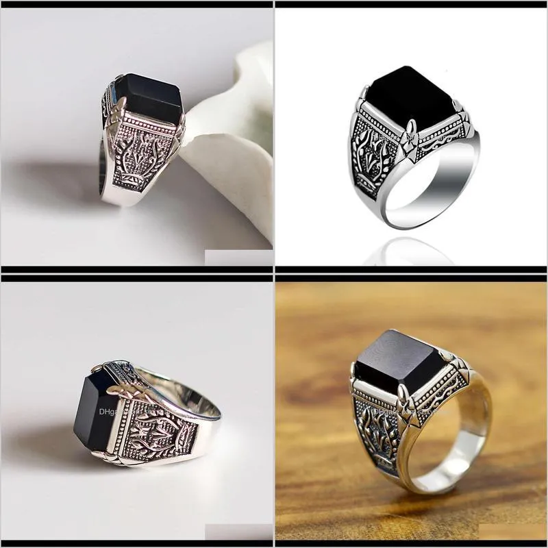 personality silver new style comes to china domineering men`s black agate s925 ring
