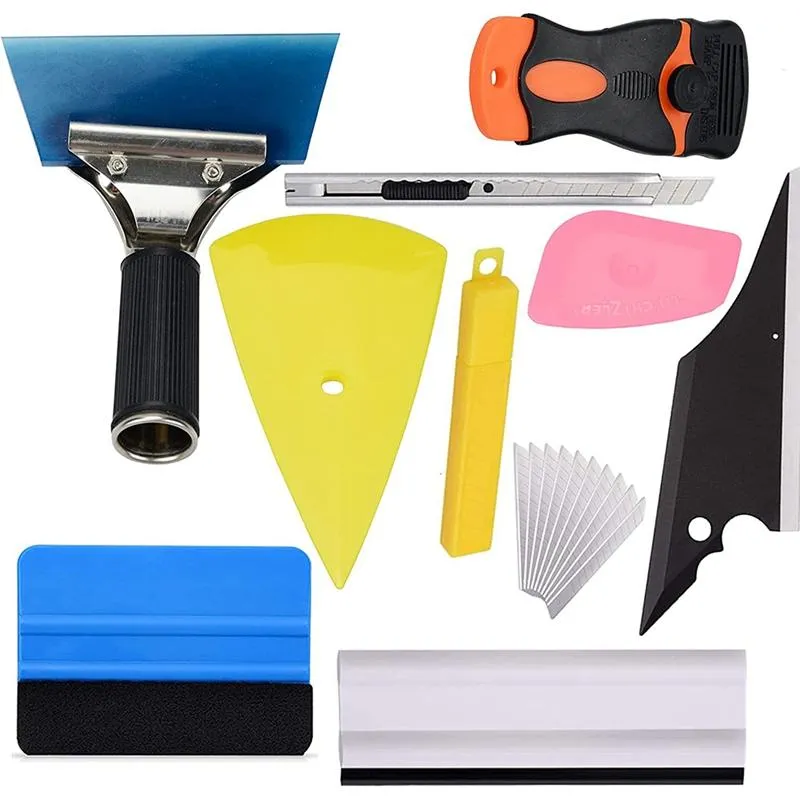 Kit d'outils à main professionnels pour vitres de voiture, 10 outils d'emballage en vinyle, y compris une raclette pour emballer et installer du papier peint