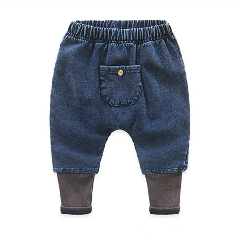 Inverno caldo casual 3 4-8 9 10 anni bambini patchwork elastico tasca denim lungo più pantaloni harem in velluto per bambini ragazzi 210529