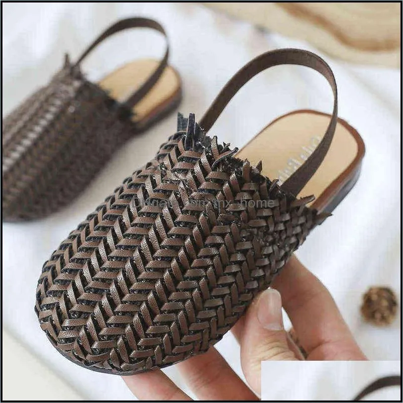 Summer Kids Sandals For girls Braided Sandals Fashion Toddler baby PU Leather Beach shoes Soft Children Casual princess Slippers X0703