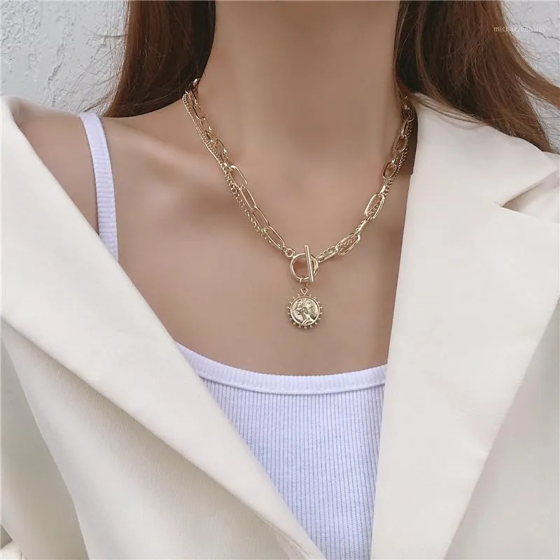 Chains Double-layer Necklace Female Clavicle Chain Tide Net Celebrity Cold Wind Beauty Head 2021 Trend