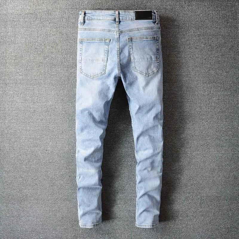 安い買取店舗 メンズジーンズkiovno男性リッピング穴の手作りのズボンハイストリートウォッシュストリートウェアデニムズボンストレッチブランドデザイナー 日本公式販売店 Timhorvath Com