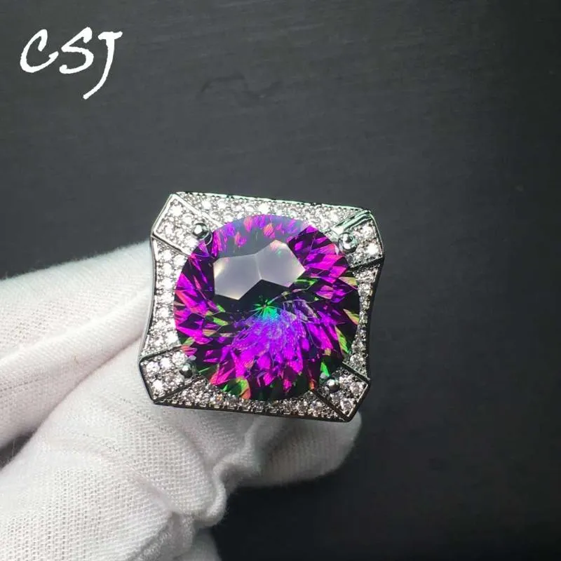 Clusterringen CSJ Big Stone Luxury Creëerd Sapphire Sterling Corundum Gemnstone Round 20mm Fijne sieraden Vrouwen man Engagment Party