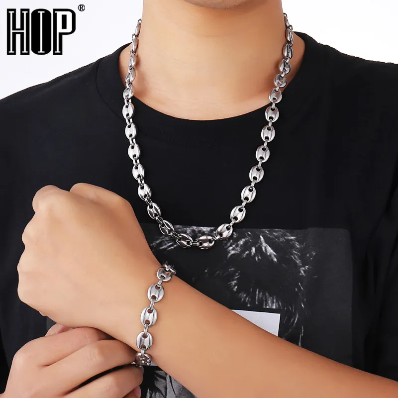 11MM Stainless Steel Coffee Beans Link Chain Fashion Necklaces Hip Hop Jewelry
