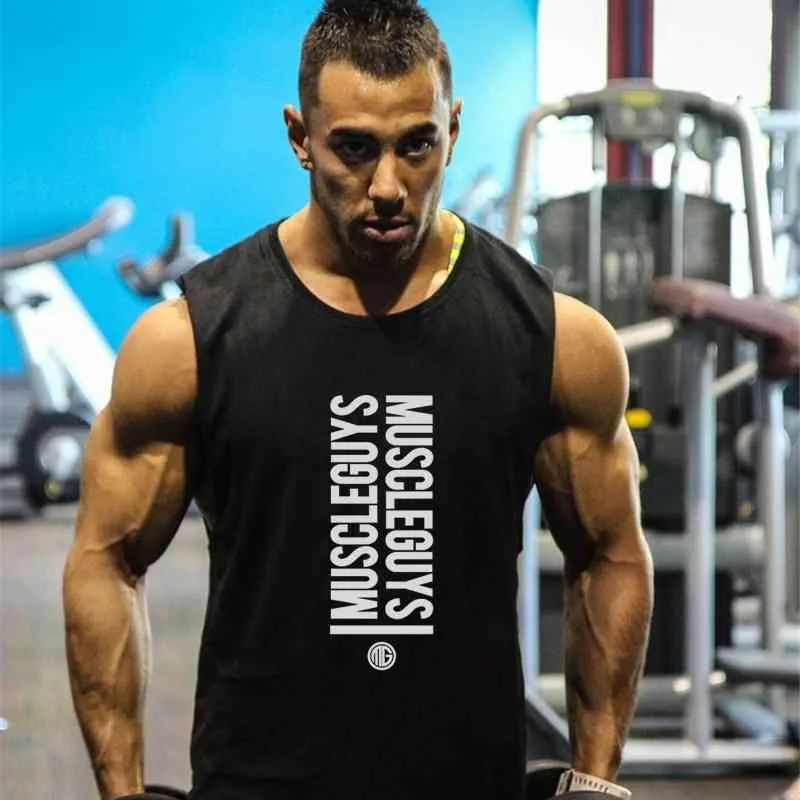 Nowa odzież marki Fitness Mężczyźni Tank Top Muskleguys Męskie Gyms Kulturystyka Stringers Tank Tops Workout Singlet Bez Rękawów Koszula 210421
