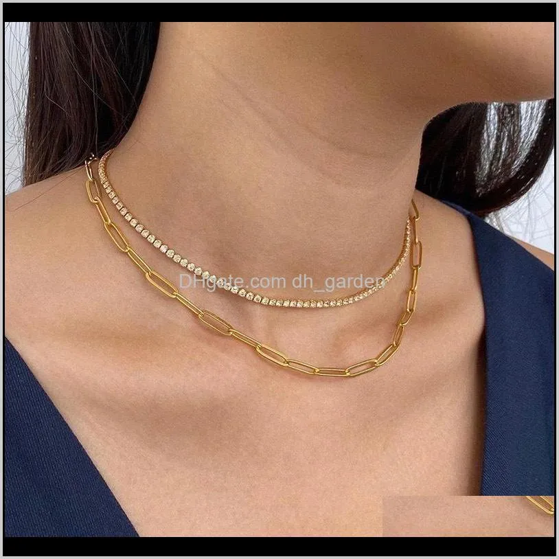 Blingbling Sweet Romantic Crystal Gold Tennis Chain Choker Necklace Korean Fashion Womens Minimalist Crystal Party Necklace