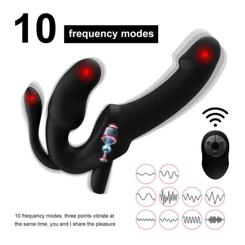 NXY-vibratorer Nya 10 hastigheter Strapon Dildo Vibrator Kvinnliga erotiska leksaker i par Dubbelbringande G Spot Anal Putt Plus Prostate Massager 0408
