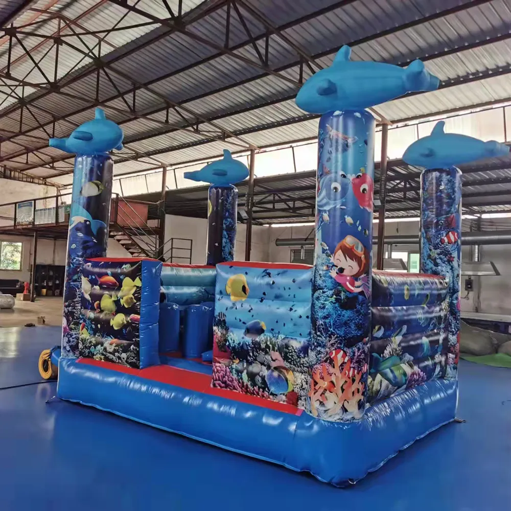 Ocean Themed Underwater Kids Commercial Uppblåsbara Bounce House med Dolphin Combo Bouncy Castle Animal Jumping Bouncer till salu