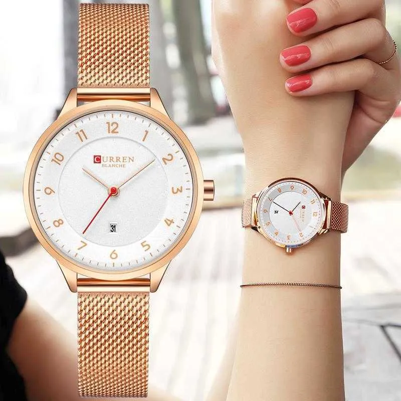 Relogio Feminino Curren Simple Vrouwelijke Polshorloges Luxe Merk Mode Datum Jurk Rose Gold Ladies Horloges voor Dames 210527
