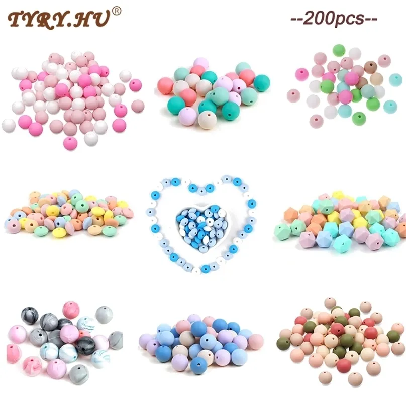 Tyry.Hu 200 pièces de perles de silicone de qualité alimentaire rondes 12-19mm perle d'allaitement dentition pour bébé anneaux de dentition collier accessoires de bricolage 211106