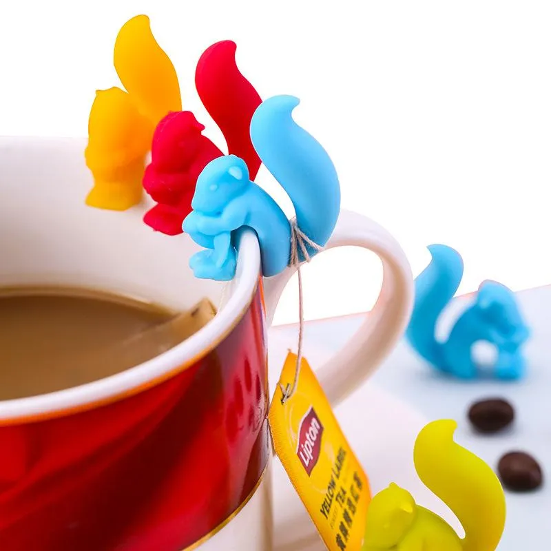 Tea Tools Cute Snail Squirrel Shape Silicone Teas Bag Holder Cup Mug Clip Candy Colors Gift RH2610