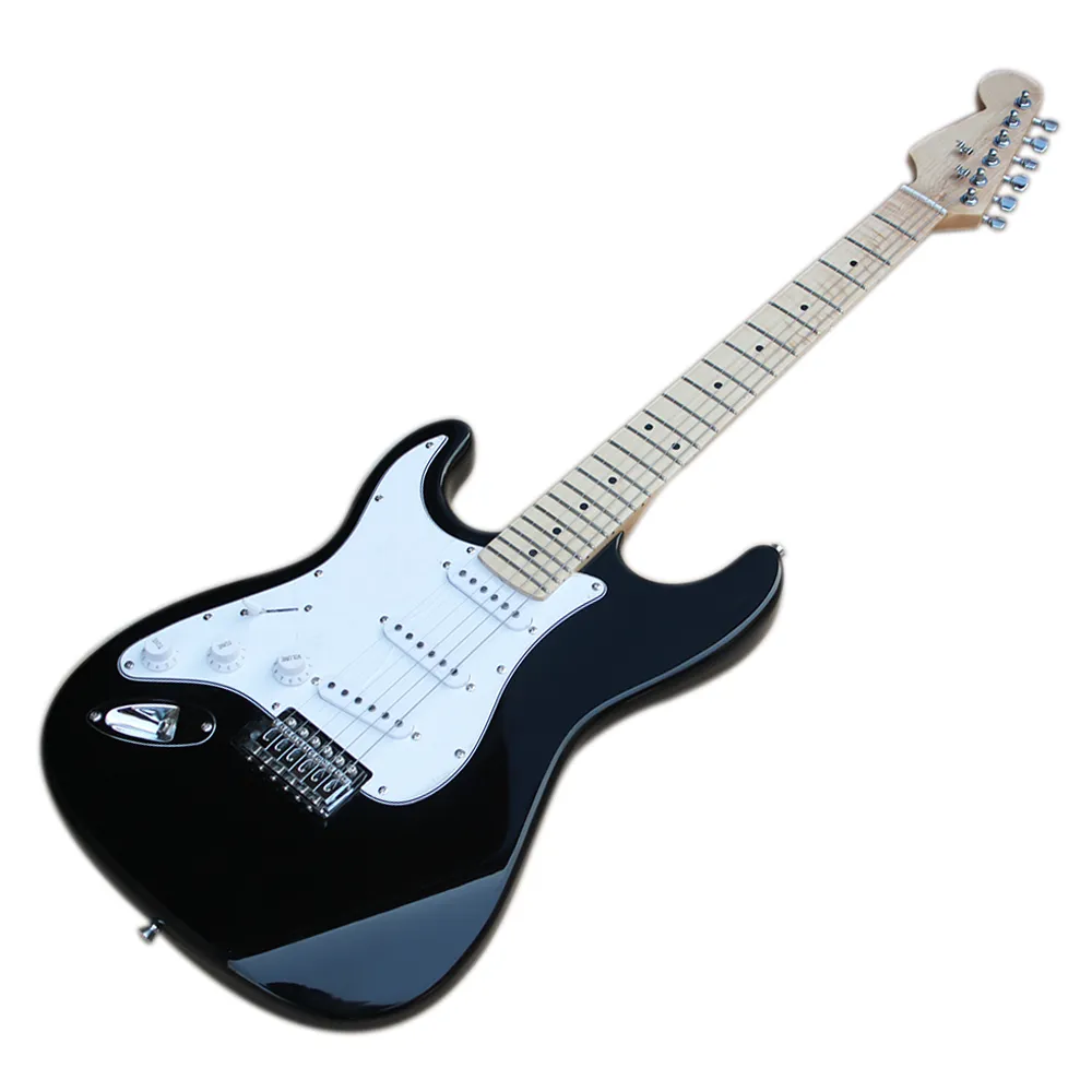 Tomada de fábrica-canhoto 6 strings guitarra elétrica preto com pickups SSS, Pescoço de bordo, alto custo de desempenho