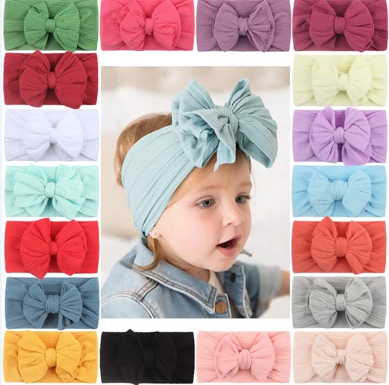 Mjuk nylon Jacquard Hårtillbehör Barns hårband Baby Super Stretch Bow Headbands Girls Big Bows Solid Bands Varor