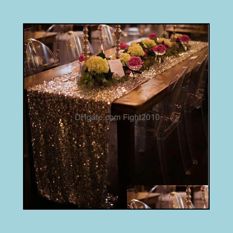 Table flag 30 * 275cm Modern and simple table flag with sequined polyester embroidery Polyester fibre