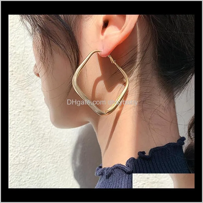 s925 silver needle retro exaggerated geometric gold hoops european and american port style metal anti allergy square earrings