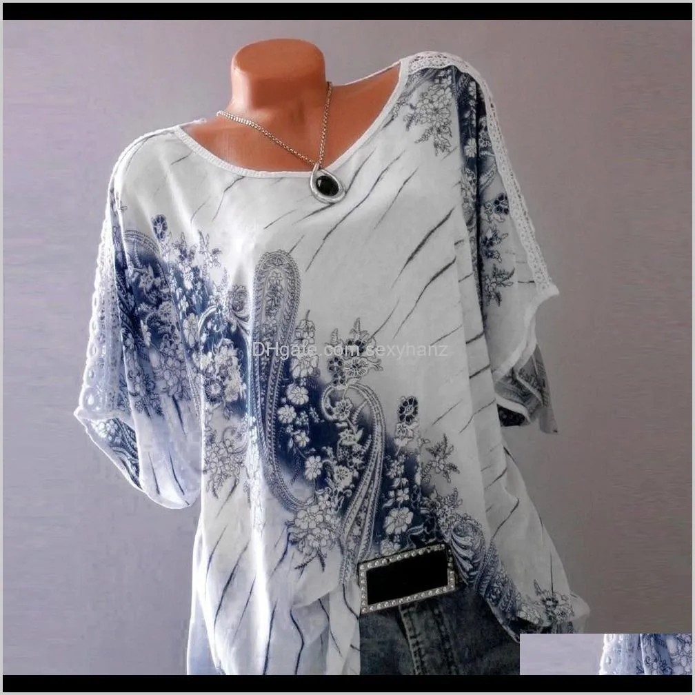 autumn 5xl plus size women summer short sleeve v neck floral print loose blouses casual lace fashion tops shirts blouses o4nx#