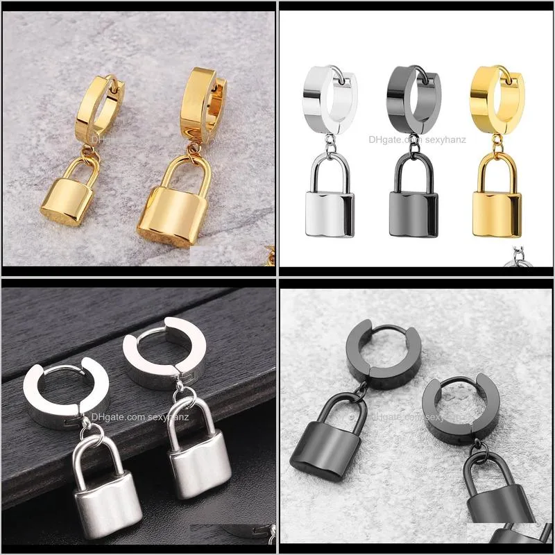 korean fashion titanium steel lock earrings stainless steel gold plated pendant earrings and earrings for men and women