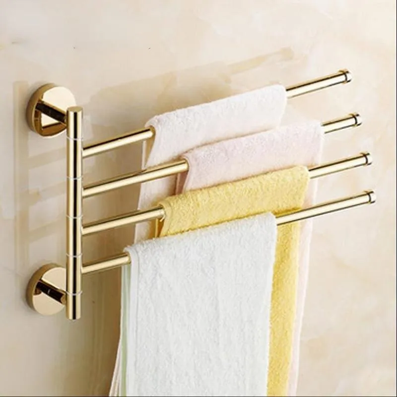 Handtuchhalter und kurze 2–4 drehbare Stangen, Kupfer-Wand-Badezimmer-Rack, Gold-Halter, Kleiderbügel