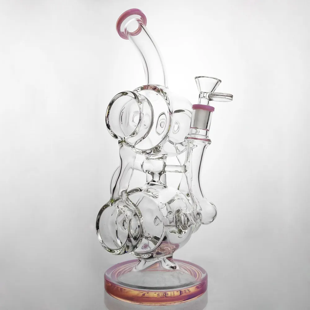 Big Bongs Glass Bong Recycler Water Pipe 11.8 '' Glass Vatten Bong Dubbelkammare Rätt rörvattenrör robust rund bas