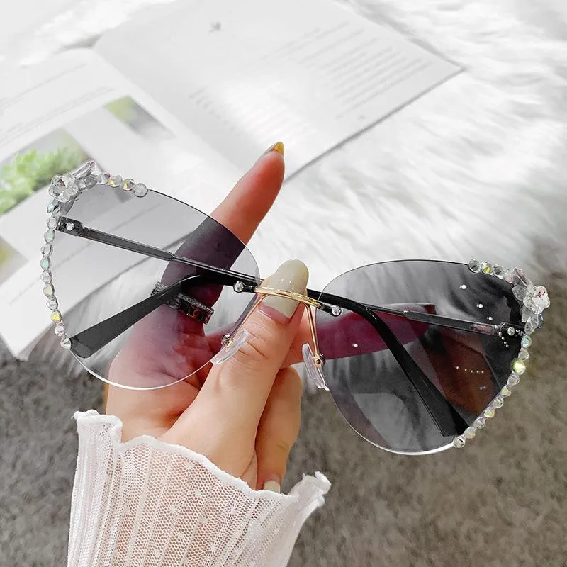 Sunglasses Fashion Cat Eye Women 2021 Desinger Sun Glasses Bling Diamond Eyeglasses Luxury Rhinestone Pink Shades Uv400