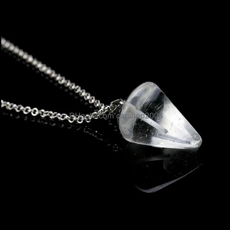 Designer Necklace Aplustrade Natural Gemstone Pendant Necklace Crystal Healing Chakra Reiki Silver Stone Hexagonal Prisme Cone Pendulum Charm