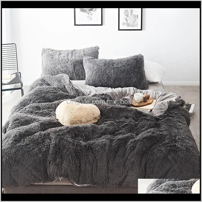 winter warm thinken bedding sets coral fleece long hair set bed cashmere linen cover sheet duvet soft bedcloth 4pcs bed