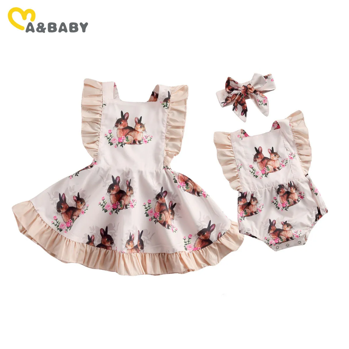 0-5Y пасхальный малыш рожден младенческие девушки одежда большая сестра платье маленький ползунок милый зайчик цветок костюмы 210515