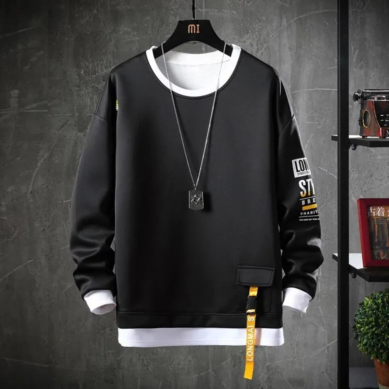 Sudaderas con capucha para hombre Sudaderas Hombres Casual Coreano Harajuku Hip Hop Oversize Male 2021 Modelo de otoño Impresión Negro O-Cuello