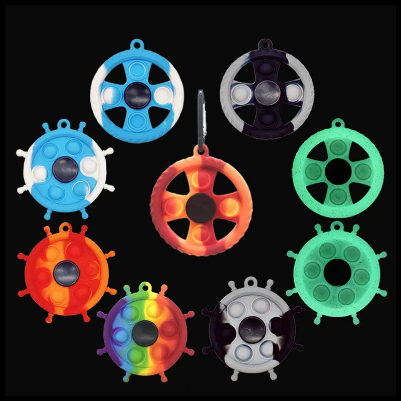 Luminous Push Bubble Hand Spinner Fidget Toys Party Favor Popper Bubbles Sensory Fingertip Gyro Silicone Keychain Glow in Dark Decompression Toy for Kids