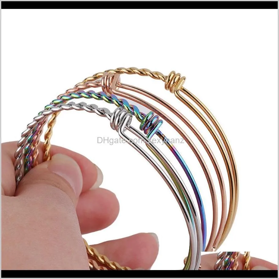 diy stainless steel expandable adjustable bracelets bangle for women men 55mm 60mm 65mm size twisted wire knot bracelet jewelry